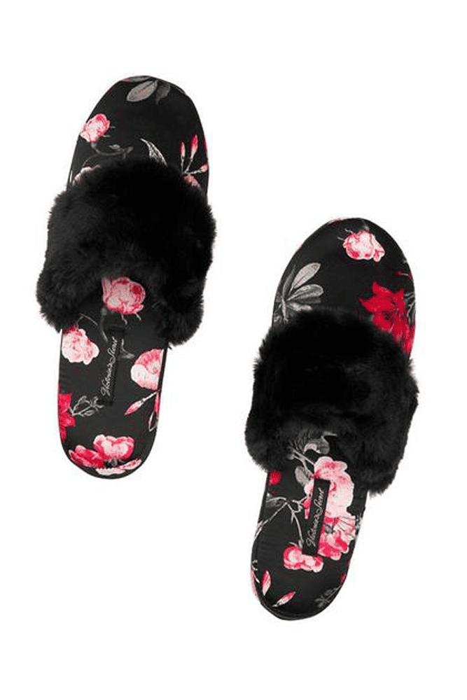 ТАПОЧКИ SATIN BLACK/FLOWERS Victoria`s Secret