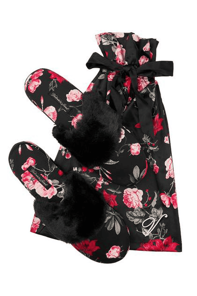 ТАПОЧКИ SATIN BLACK/FLOWERS Victoria`s Secret