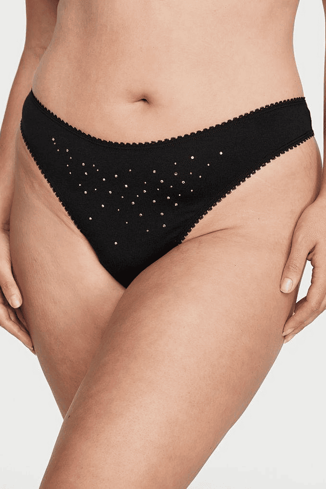 Трусики БАВОВНЯНІ СТРІНГИ BLACK EMBL DOT Victoria`s