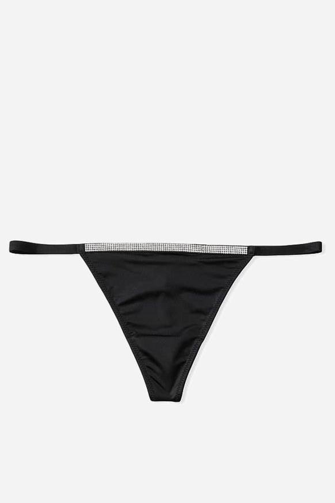 Трусики ЗІ СТРАЗАМИ V-THONG BLACK Victoria`s Secret