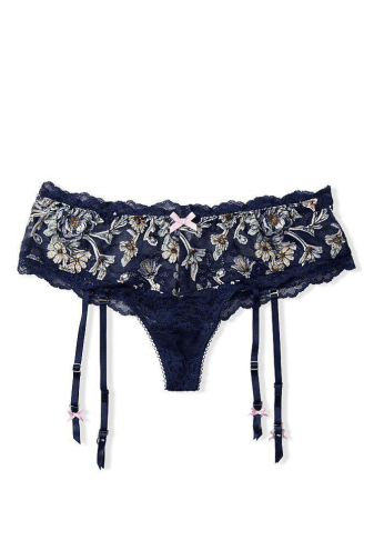 Трусики МЕРЕЖИВНІ ЛЮКС БРАЗИЛІАНИ NAVY FLOWERS GARTER Victoria`s Secret