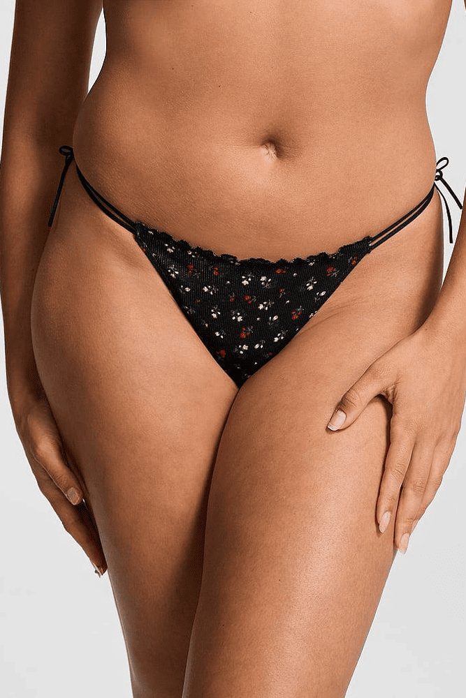 Трусики БАВОВНЯНІ СТРІНГИ РУБЧИК BLACK FLORAL Victoria`s Secret