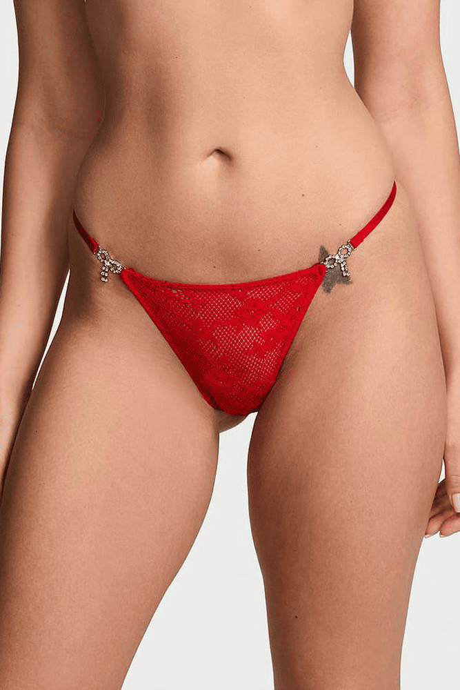 Трусики ЗІ СТРАЗАМИ V-THONG RED BOW Victoria`s