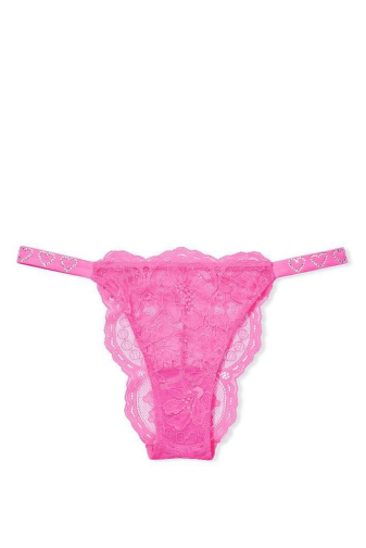 Трусики ЗІ СТРАЗАМИ БРАЗИЛІАНИ МЕРЕЖИВО NEON PINK HEARTS Victoria`s Secret