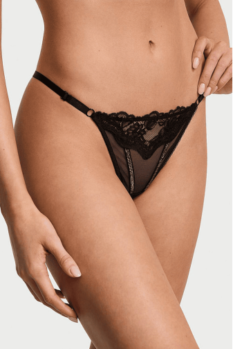 Трусики ЗІ СТРАЗАМИ СТРІНГИ МЕРЕЖИВО DARK BLACK LINES LACE Victoria`s Secret