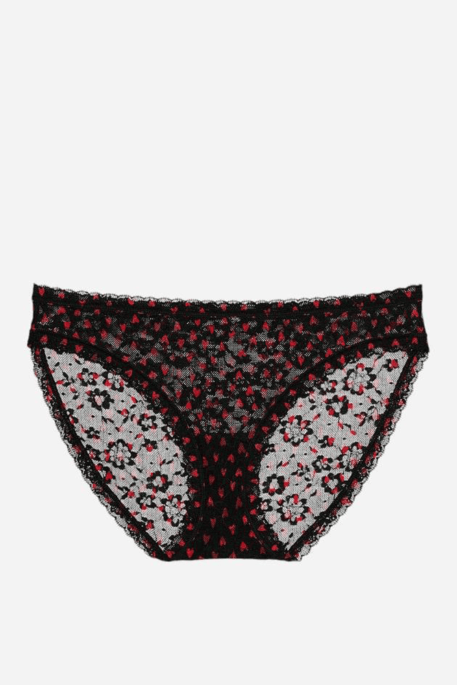 Трусики МЕРЕЖИВНІ БРАЗИЛІАНИ BLACK RED HEART LACE Victoria`s