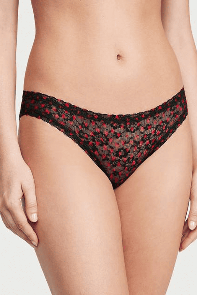 Трусики МЕРЕЖИВНІ БРАЗИЛІАНИ BLACK RED HEART LACE Victoria`s