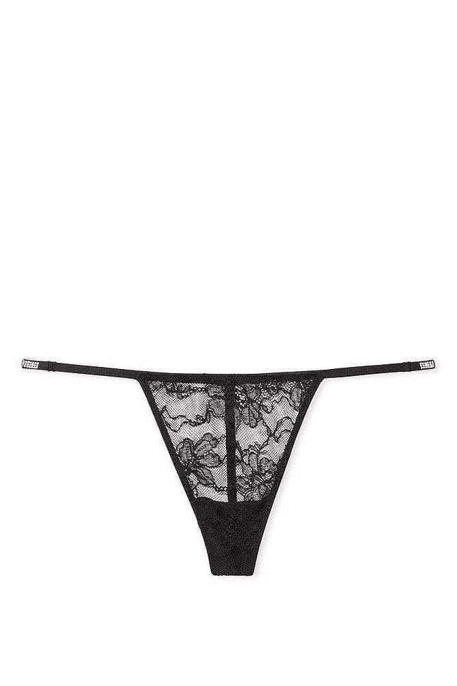 Трусики ЗІ СТРАЗАМИ V-THONG BLACK Victoria`s Secret