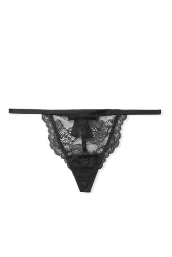 Трусики ЗІ СТРАЗАМИ V-THONG BLACK BOW LACE Victoria`s Secret