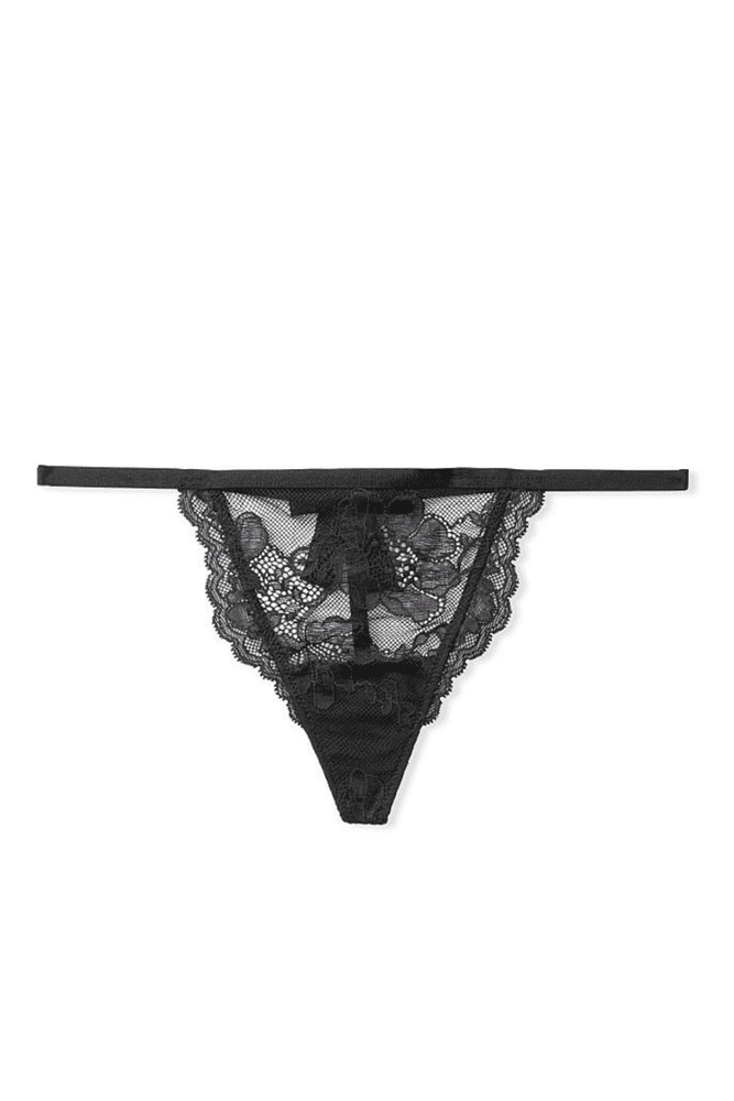 Трусики ЗІ СТРАЗАМИ V-THONG BLACK BOW LACE Victoria`s Secret