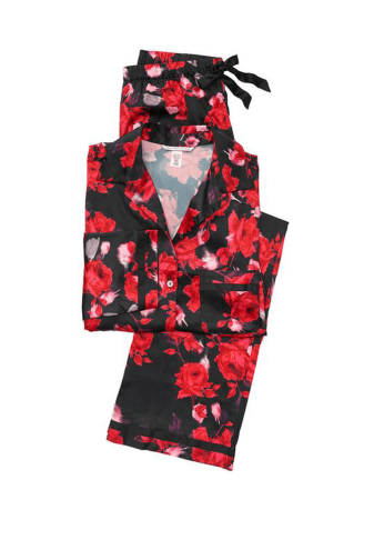 ПІЖАМА САТИН ДОВГА BLACK RED FLORAL Victoria`s