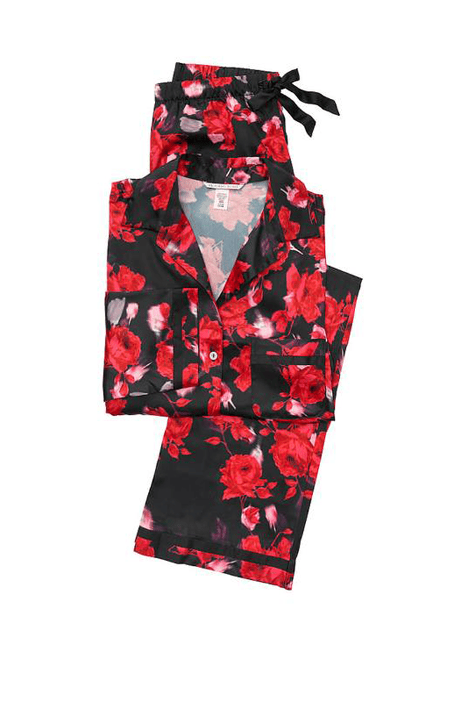 ПІЖАМА САТИН ДОВГА BLACK RED FLORAL Victoria`s