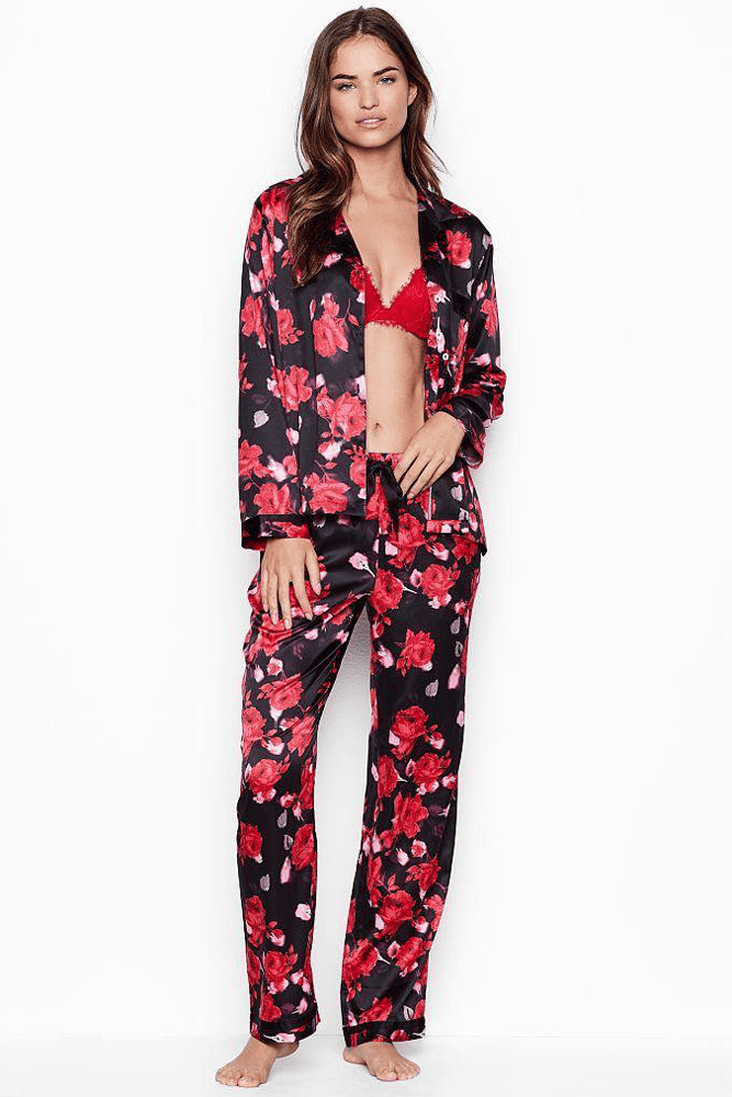 ПІЖАМА САТИН ДОВГА BLACK RED FLORAL Victoria`s