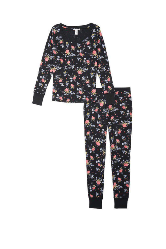 ПІЖАМА ТЕРМО ДОВГА BLACK/FLOWERS Victoria`s Secret