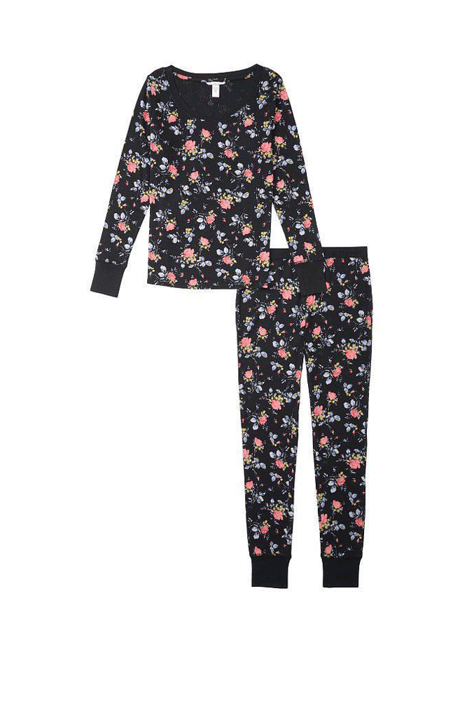 ПІЖАМА ТЕРМО ДОВГА BLACK/FLOWERS Victoria`s Secret