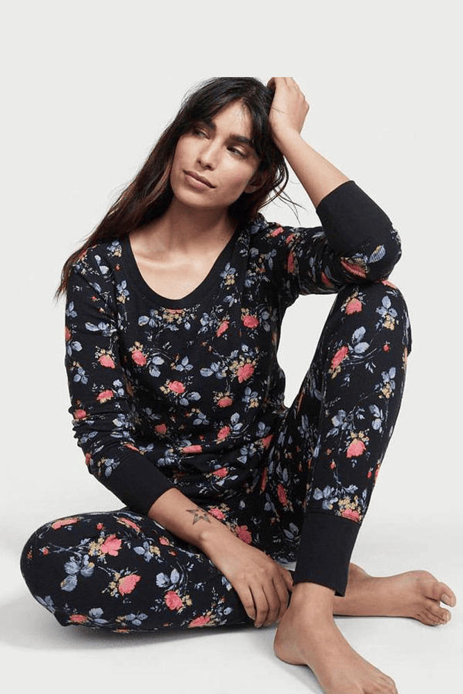 ПІЖАМА ТЕРМО ДОВГА BLACK/FLOWERS Victoria`s Secret
