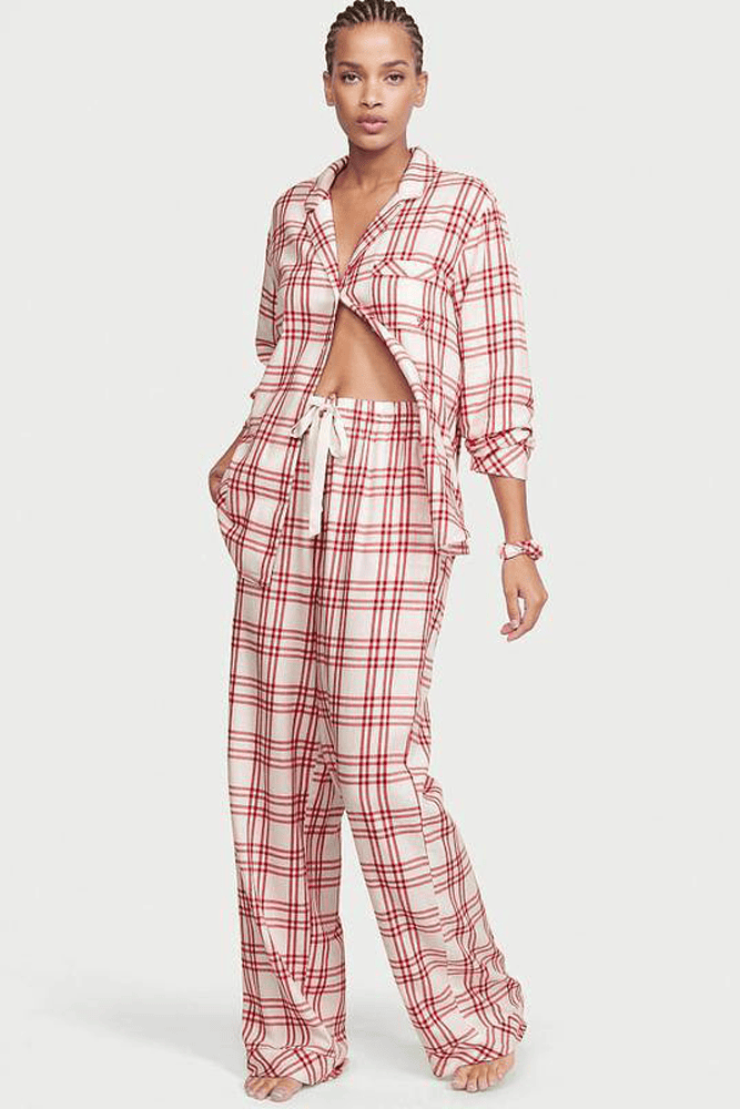 ПІЖАМА ФЛАНЕЛЬ ДОВГА WHITE/RED PLAID Victoria`s Secret