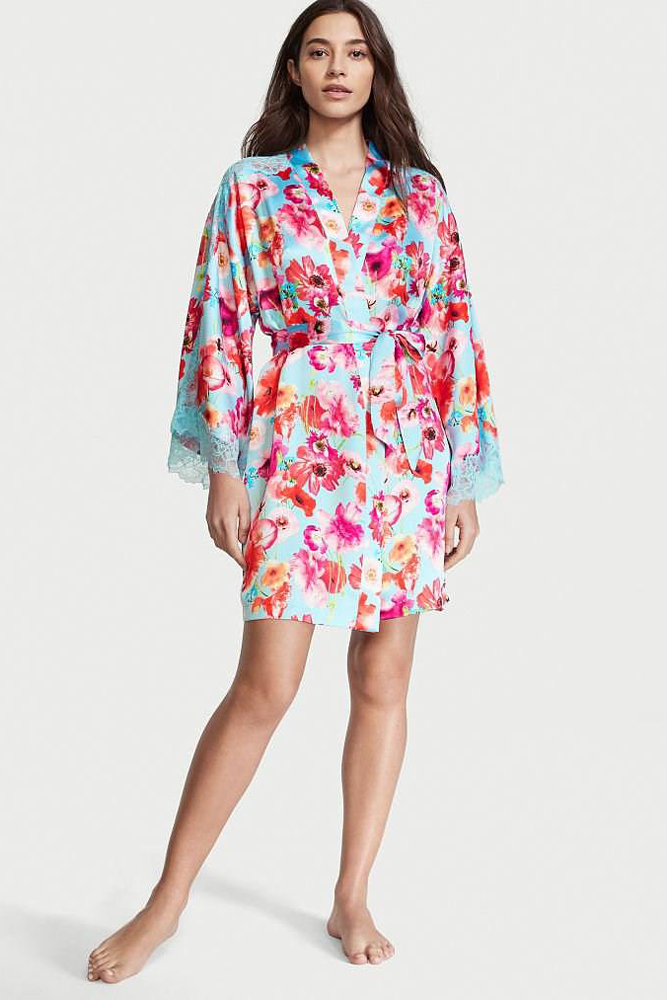 ХАЛАТ САТИНОВИЙ BLUE FLORAL LACE Victoria`s Secret