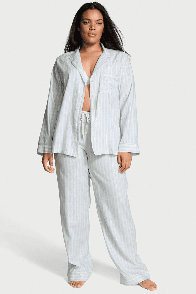 ПІЖАМА ФЛАНЕЛЬ ДОВГА BLUE STRIPE EMBL Victoria`s Secret