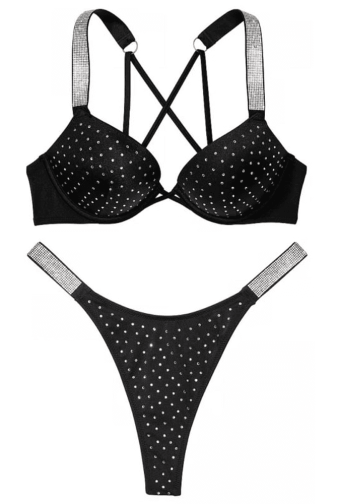 КУПАЛЬНИК ЗІ СТРАЗАМИ ПОДВІЙНИЙ ПУШ-АП BLACK EMBL Victoria`s Secret