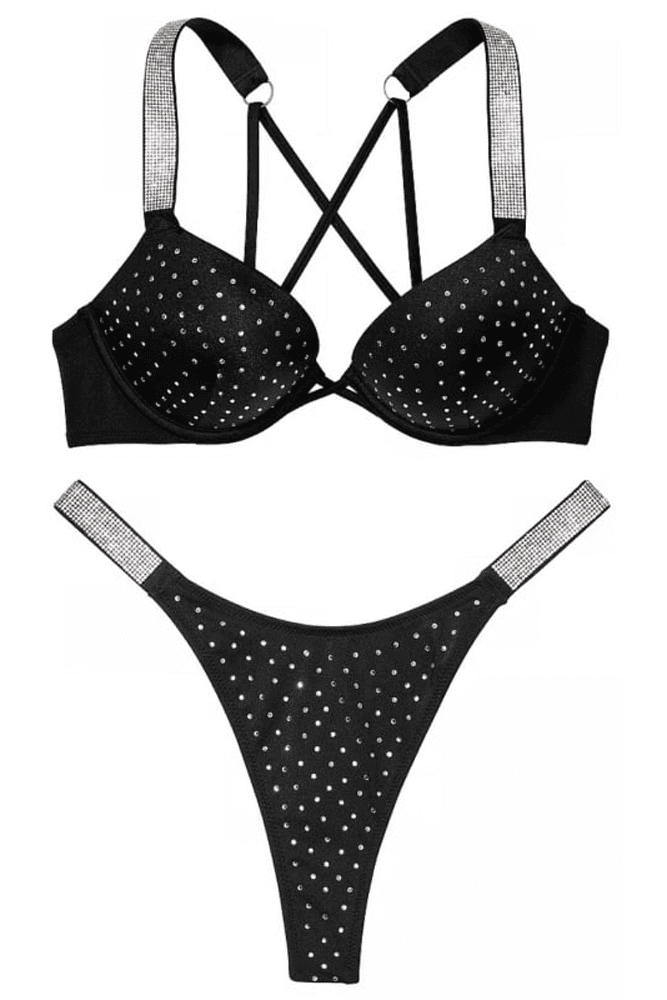 КУПАЛЬНИК ЗІ СТРАЗАМИ ПОДВІЙНИЙ ПУШ-АП BLACK EMBL Victoria`s Secret