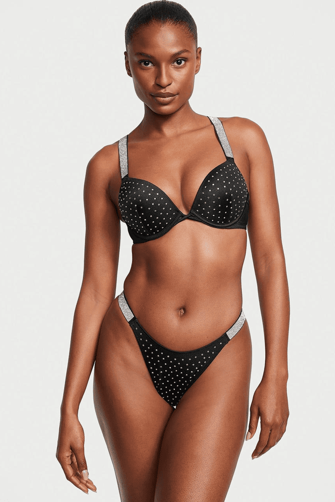 КУПАЛЬНИК ЗІ СТРАЗАМИ ПОДВІЙНИЙ ПУШ-АП BLACK EMBL Victoria`s Secret