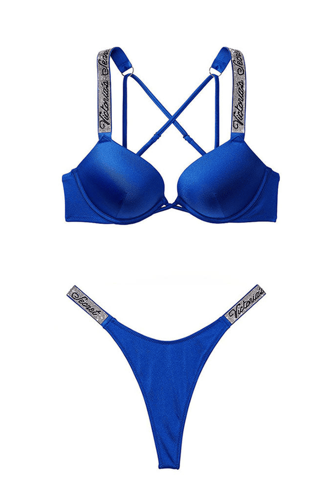 КУПАЛЬНИК ЗІ СТРАЗАМИ ПОДВІЙНИЙ ПУШ-АП BLUE Victoria`s Secret