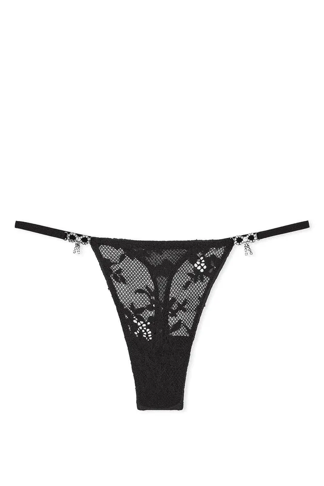 Трусики ЗІ СТРАЗАМИ V-THONG BLACK BOW Victoria`s Secret