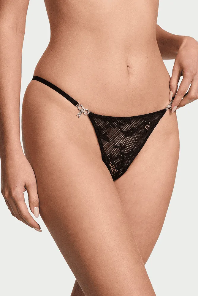 Трусики ЗІ СТРАЗАМИ V-THONG BLACK BOW Victoria`s Secret
