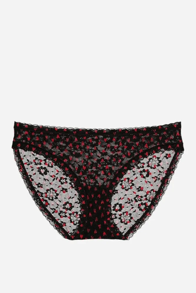 Трусики МЕРЕЖИВНІ БРАЗИЛІАНИ BLACK RED HEART LACE Victoria`s Secret