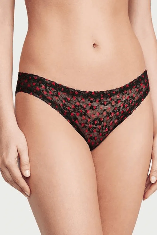 Трусики МЕРЕЖИВНІ БРАЗИЛІАНИ BLACK RED HEART LACE Victoria`s Secret