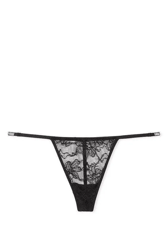 Трусики ЗІ СТРАЗАМИ V-THONG BLACK Victoria`s Secret
