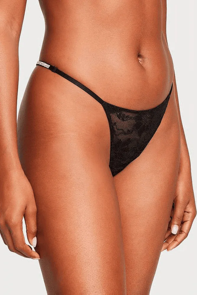 Трусики ЗІ СТРАЗАМИ V-THONG BLACK Victoria`s Secret