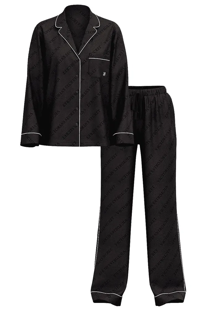 ПІЖАМА САТИН ДОВГА BLACK LOGO Victoria`s Secret