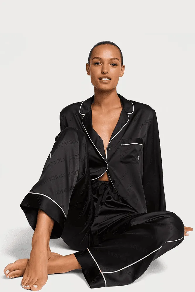 ПІЖАМА САТИН ДОВГА BLACK LOGO Victoria`s Secret
