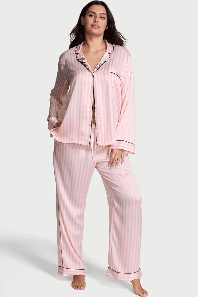 ПІЖАМА САТИН ДОВГА PINK STRIPE COLLAR EMBR Victoria`s Secret