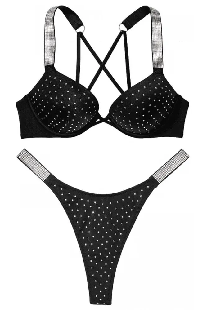 КУПАЛЬНИК ЗІ СТРАЗАМИ ПОДВІЙНИЙ ПУШ-АП BLACK EMBL Victoria`s Secret