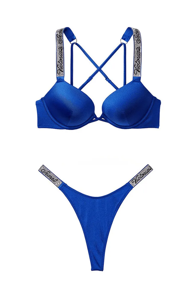 КУПАЛЬНИК ЗІ СТРАЗАМИ ПОДВІЙНИЙ ПУШ-АП BLUE Victoria`s Secret