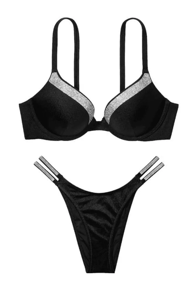 КУПАЛЬНИК ЗІ СТРАЗАМИ ПУШ-АП BLACK NEW Victoria`s Secret